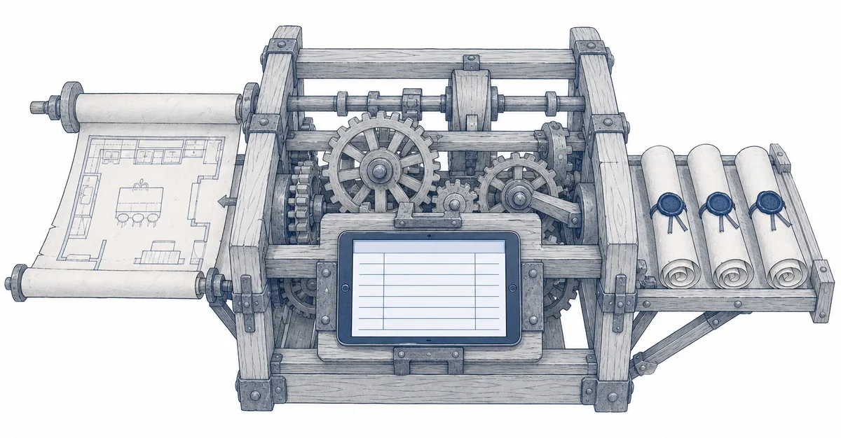 Your project plan goes into the engine, and three sealed estimates come out, one from each company.