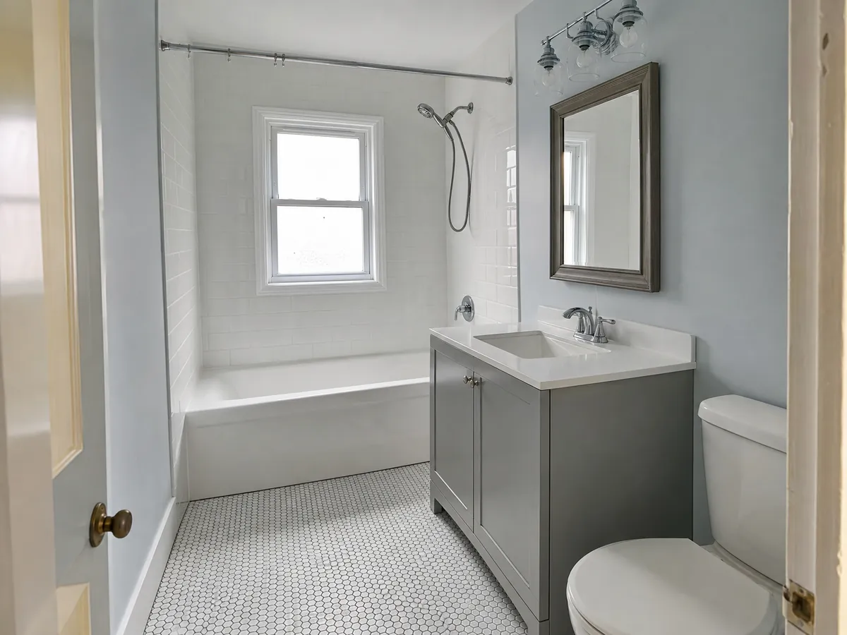 Example finished bathroom project photo shown on Maple Reno Co.'s card