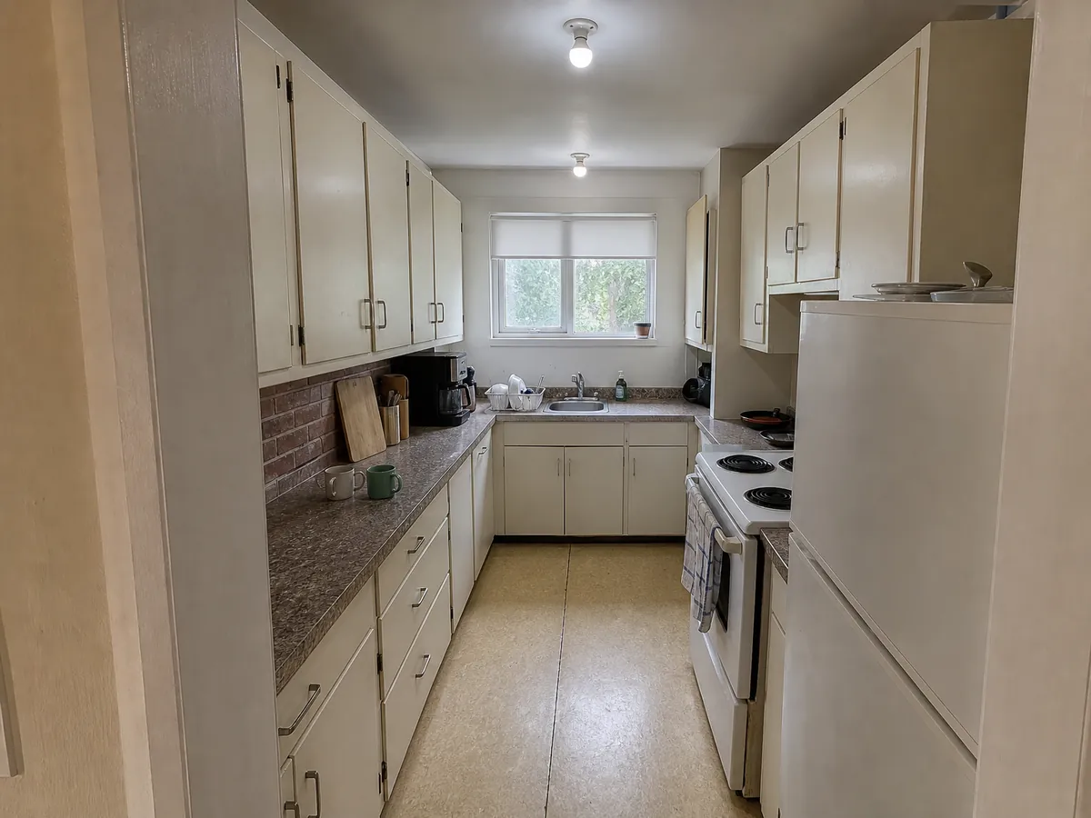 Island + quartz counters: an example kitchen before remodelling